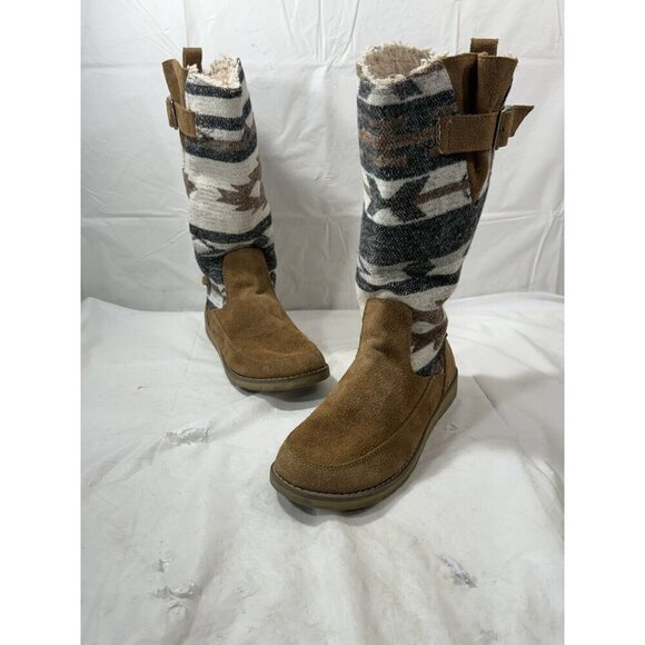 Sanuk Brown Navajo Suede Tall Faux Fur Boots Winter Warm Women's Sz 7 - Picture 14 of 15